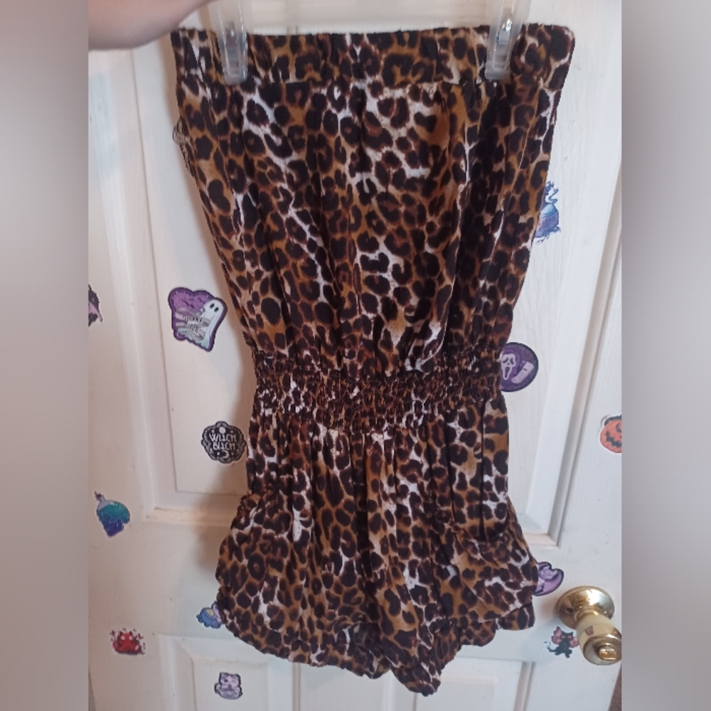 Sensational Collections Strapless Leopard Print Romper
